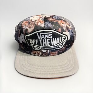Vans Off The Wall Cats Skateboard Trucker Snapback Cap Hat Gray Mesh Adjustable